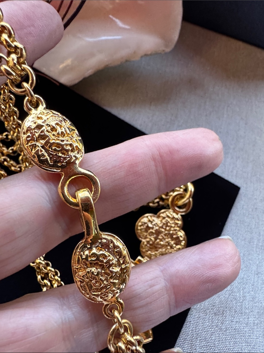 SOLD

Chanel Vintage Gold Plated Clover CC Double Chain Necklace Includes COA - Picture 5 of 9